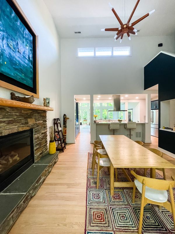 Open plan from the fireplace to the kitchen, a interior renovation by Sidney Design & Build in Winchester, VA