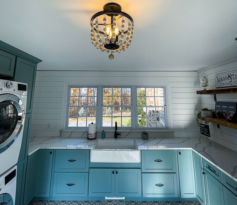 Laundry room with a farmhouse sink, a laundry room remodel by Sidney Design & Build in Winchester, VA