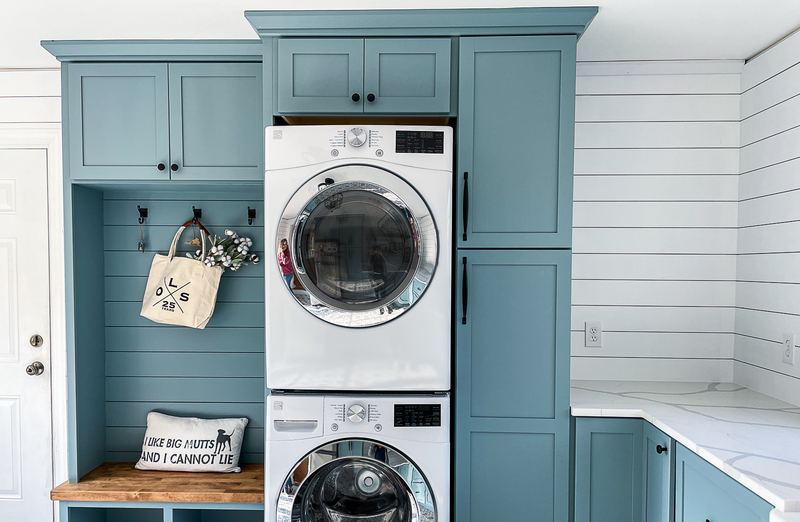 Laundry, lockers and storage in one room, a laundry room remodel by Sidney Design & Build in Winchester, VA