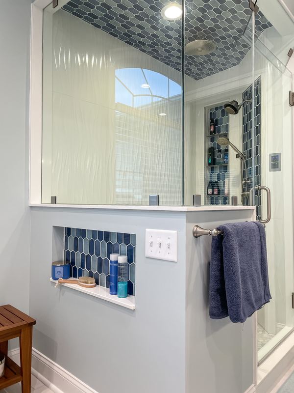 Glass enclosure with a tiled ceiling, a walk in shower by Sidney Design & Build in Winchester, VA